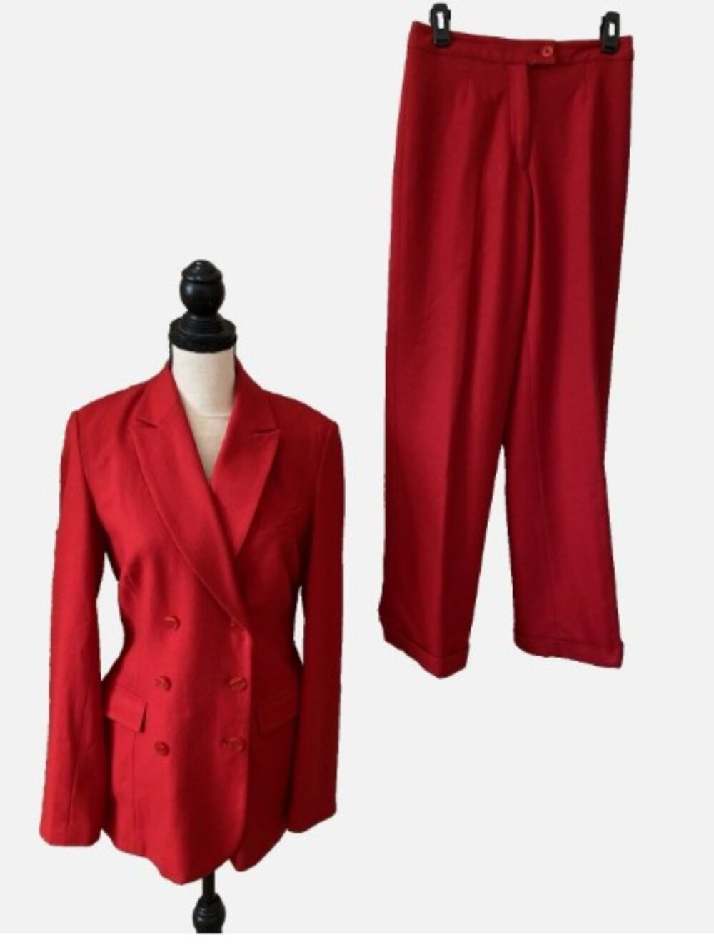 VINTAGE NEWPORT NEWS EASY STYLE 2PC Red Rayon Wool Pantsuit Size 6